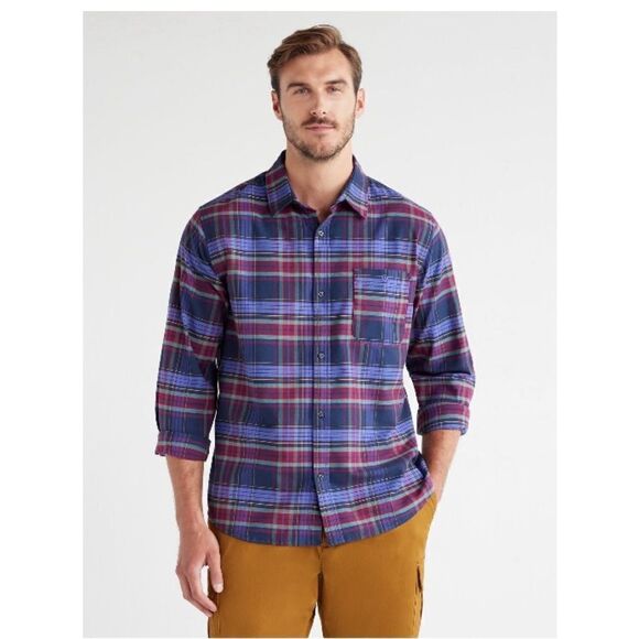 Men's Long Sleeve Button Down Plaid Stretch Oxford Tartan Shirt 2-Pack Size L - Picture 14 of 15